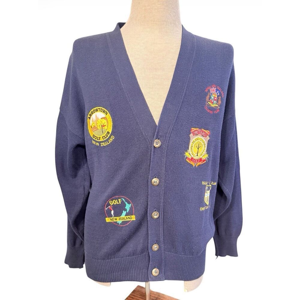 New Zealand Golf Clubs Embroidered Cardigan Small by Rainbow Springs 1990’s Vint